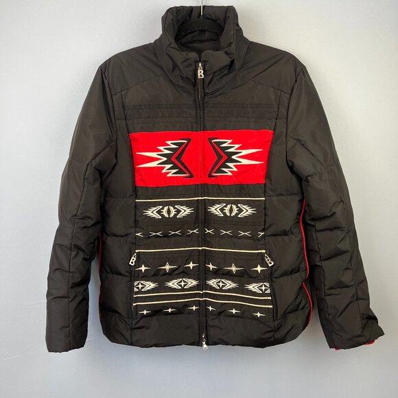 Vintage Bogner Down Ski Winter Jacket Black with Red/White Southwestern Pattern - Picture 1 of 14